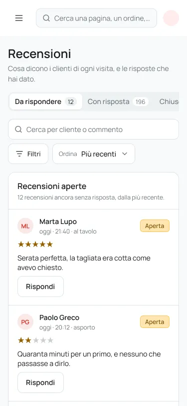 Schermata Feedback degli ospiti su telefono